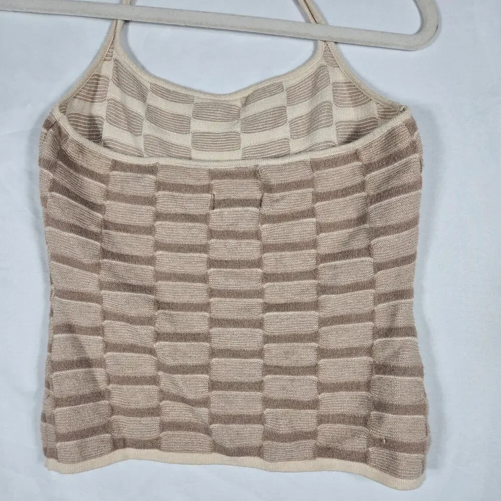 PrettyLittleThing Womens M Knit Halter Top Mini Skirt Set Beige Textured 2 Piece